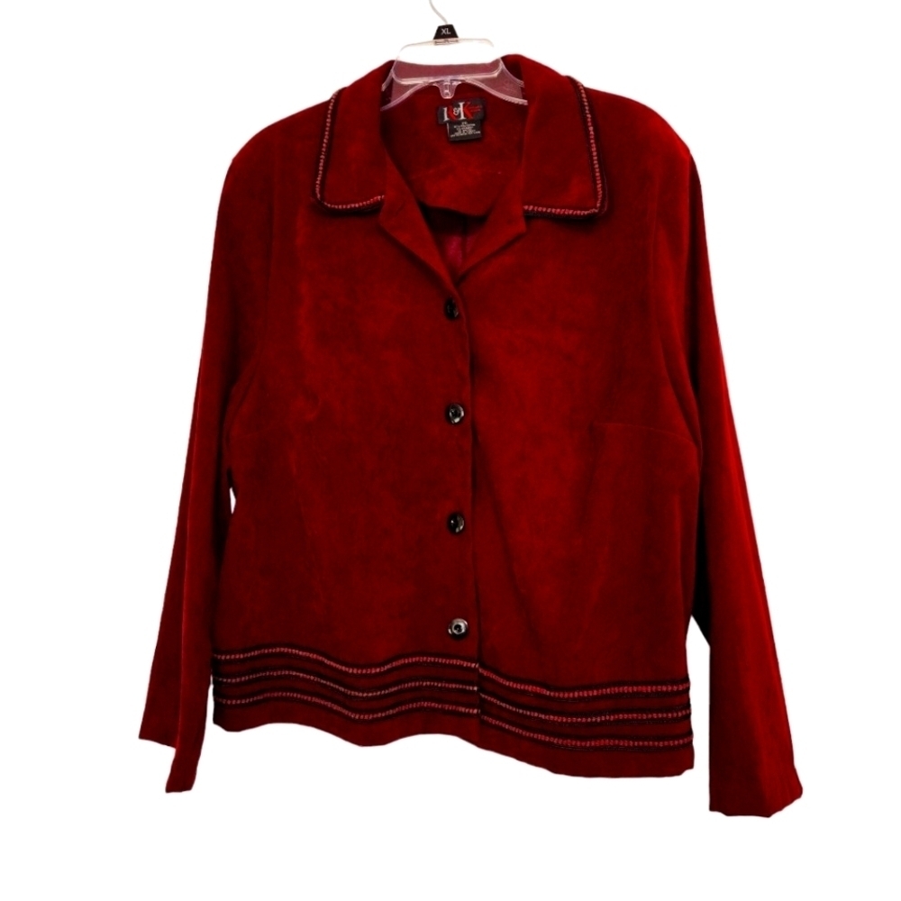 R&K Originals Women's Suit Jacket Plus Size 20 Burgundy Velour Dressy Top